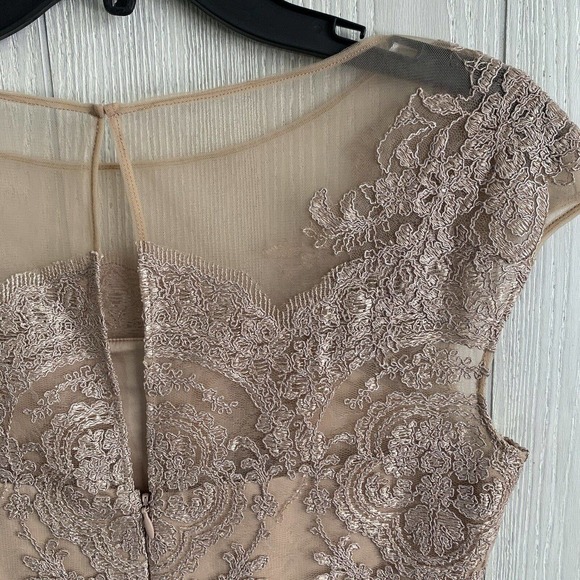Kay Unger Beige Lace Cap Sleeve Dress Size 6 - Picture 5 of 5